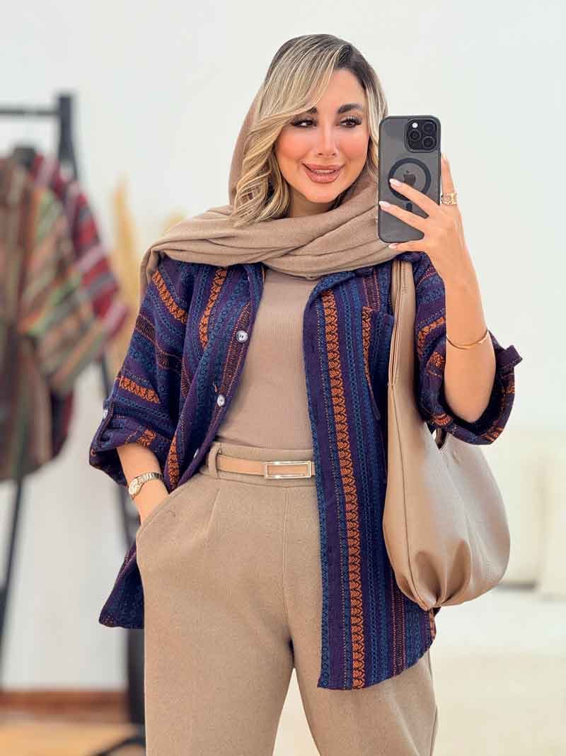 شکت پانچ طرح دار آستین پاگن کد 7427 — تصویر ۳