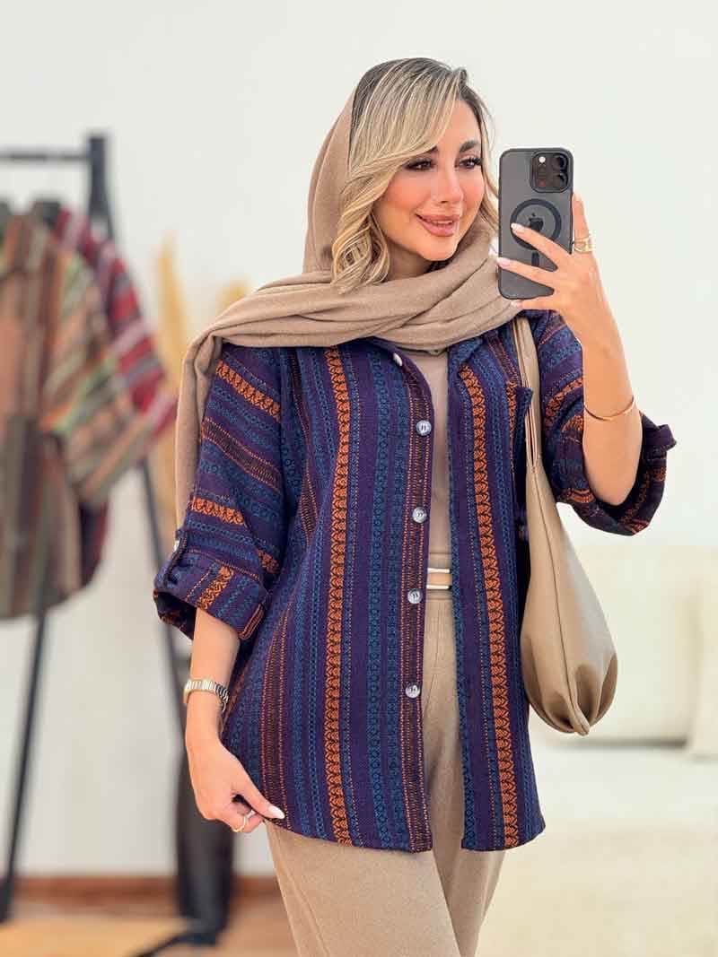شکت پانچ طرح دار آستین پاگن کد 7427 — تصویر ۸