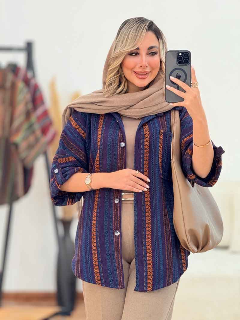 شکت پانچ طرح دار آستین پاگن کد 7427 — تصویر ۵
