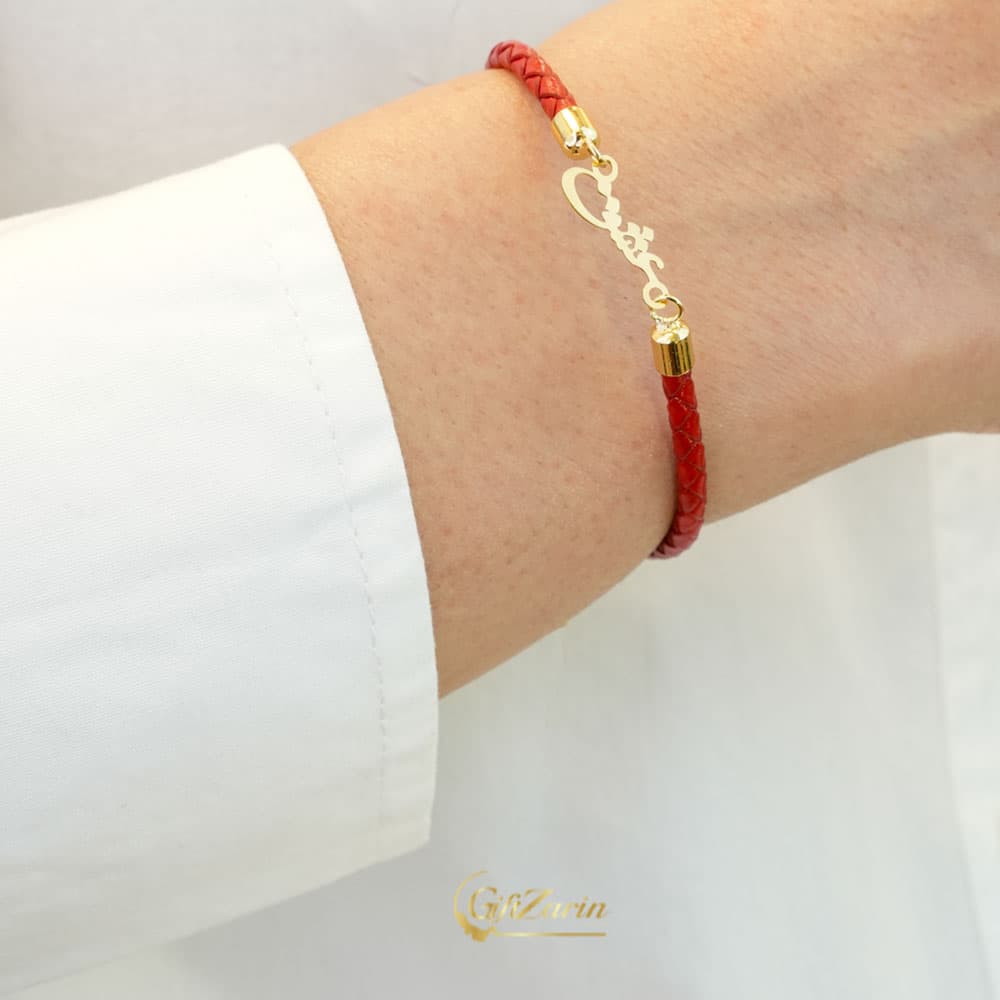 دستبند چرم و طلا عشق B281