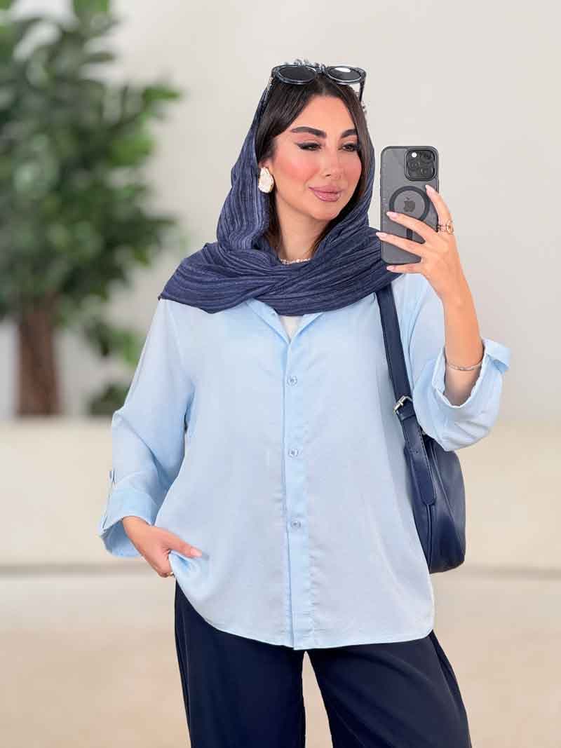 شومیز ساتن آستین پاگن کد 8222 — تصویر ۲