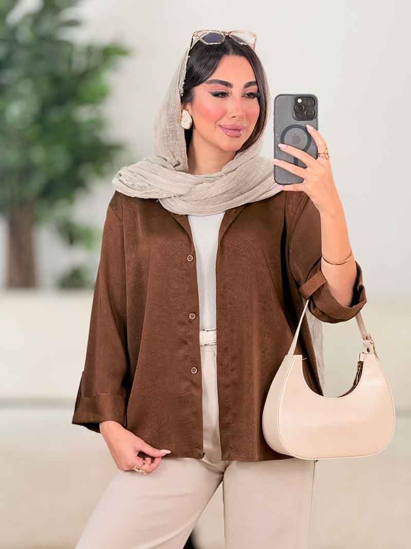 شومیز ساتن آستین پاگن کد 8222 — تصویر ۳