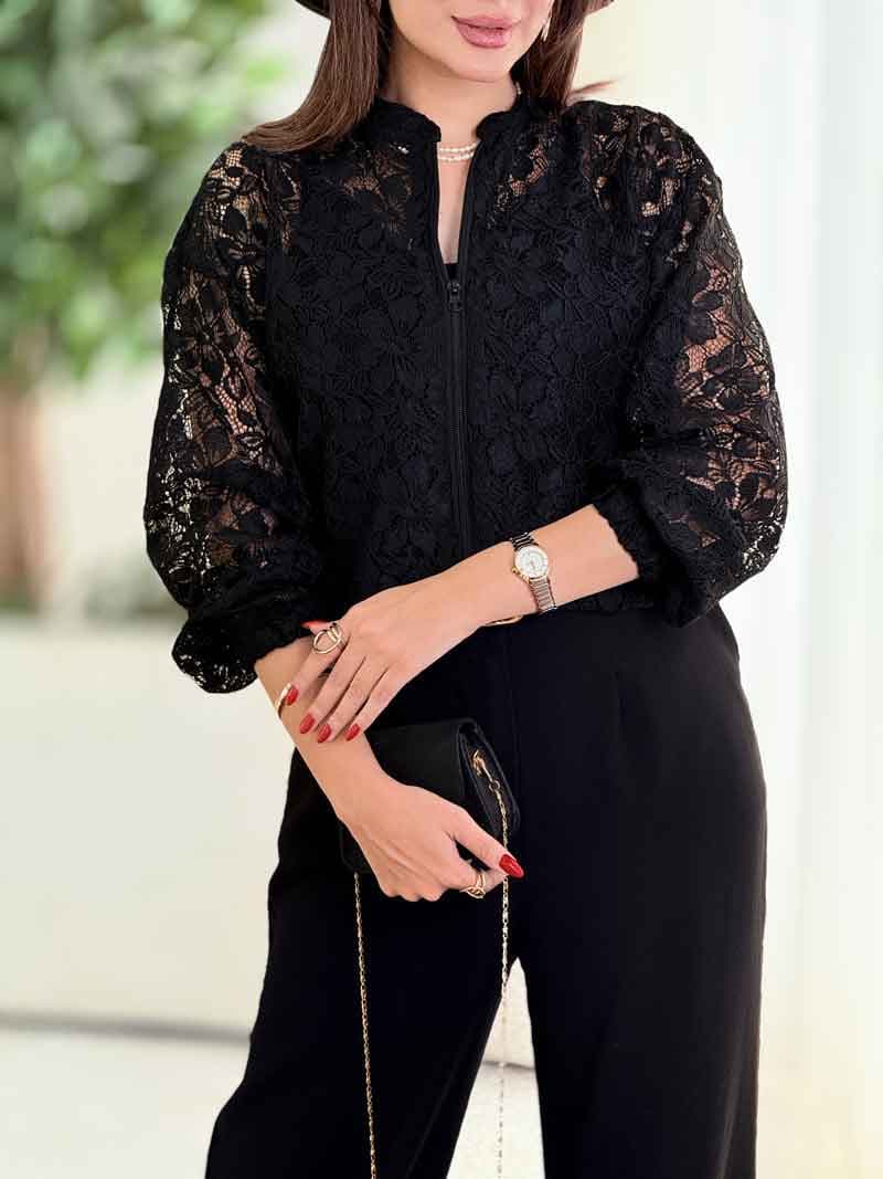 شومیز طرح دار جلو زیپ کد 8395 — تصویر ۲