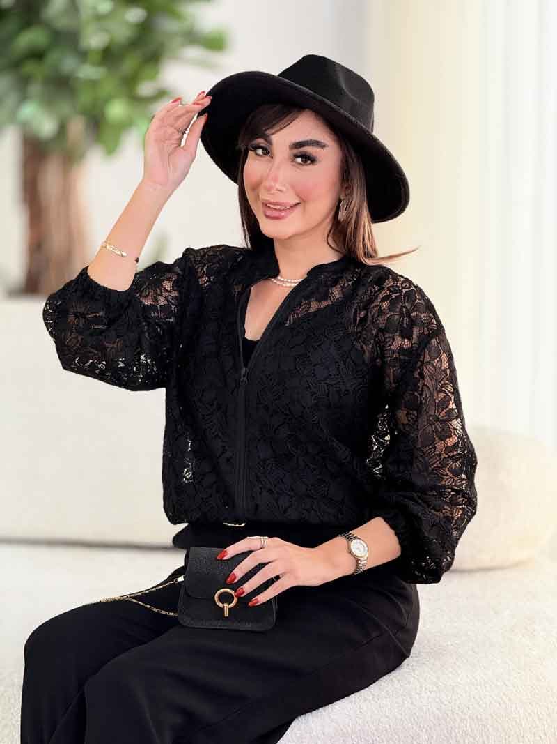 شومیز طرح دار جلو زیپ کد 8395 — تصویر ۴
