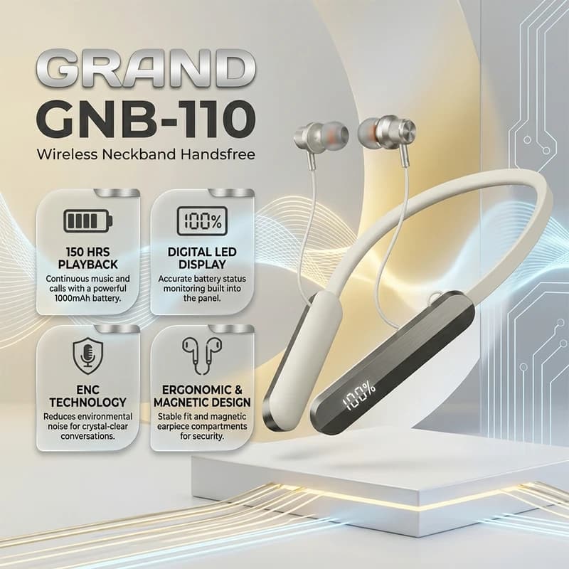 هندزفری بلوتوثی گردنی گرند اسکای مدل GNB-110 — تصویر ۵