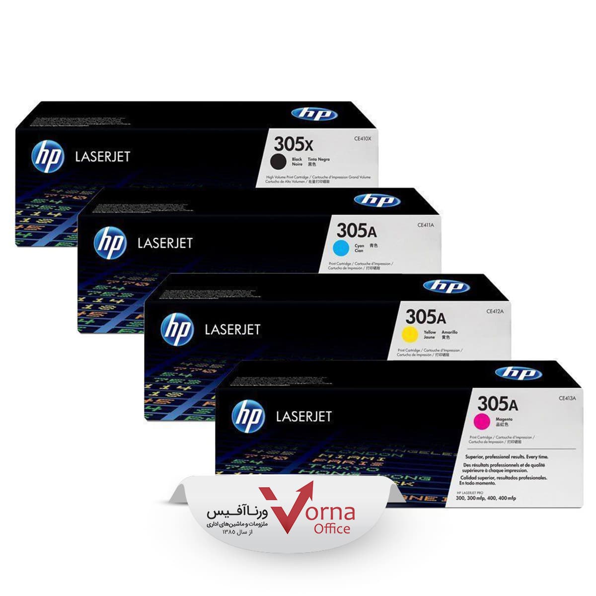 کیت 4 رنگ کارتریج لیزری طرح HP کد 305A