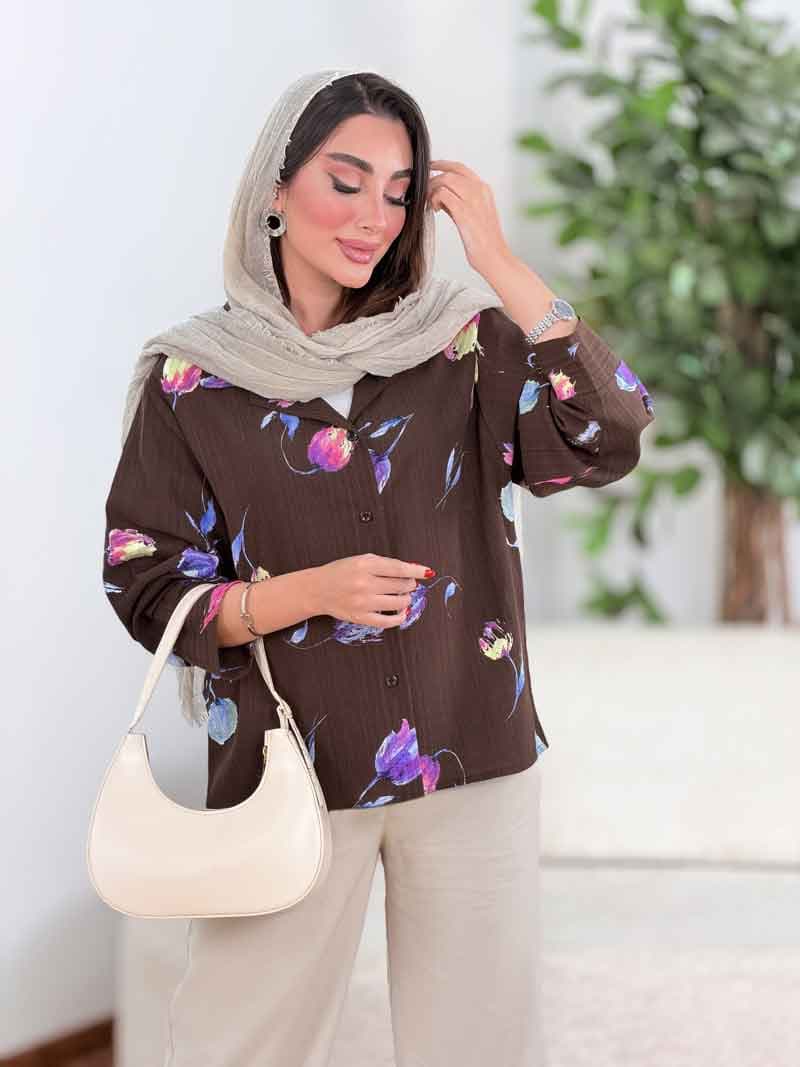 شومیز طرح گل لاله کد 8350 — تصویر ۳