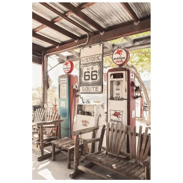پوستر و تابلو وینتیج طرح Route 66 Gas Station