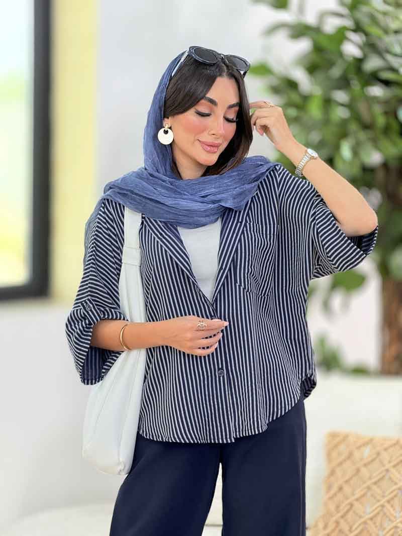 مانتو پانچ راه راه کد 8318 — تصویر ۳