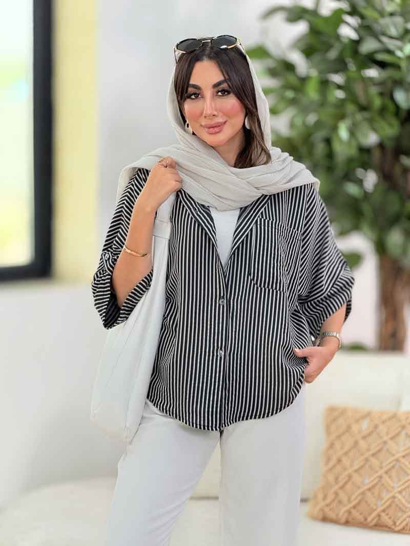مانتو پانچ راه راه کد 8318 — تصویر ۵