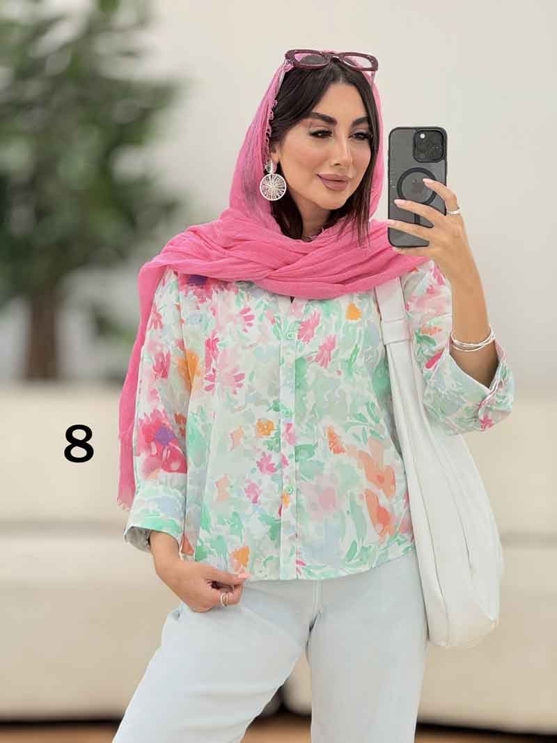 شومیز سرآستین دو دکمه طرح گل کد 8276 — تصویر ۸