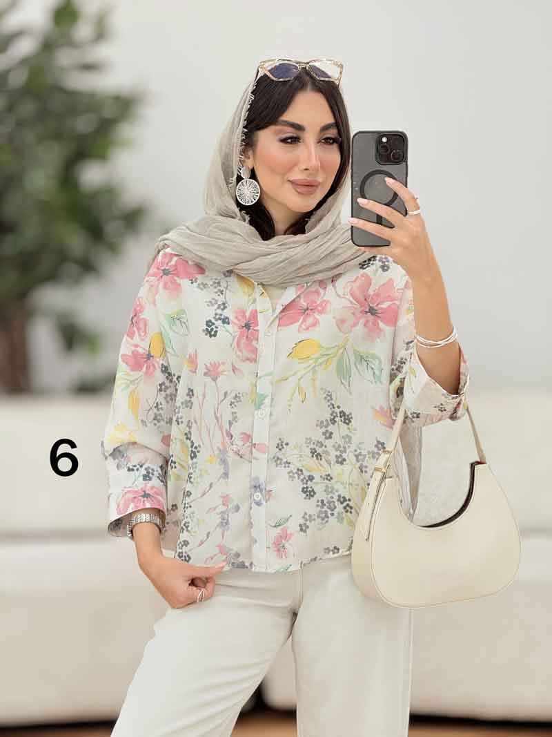 شومیز سرآستین دو دکمه طرح گل کد 8276 — تصویر ۶