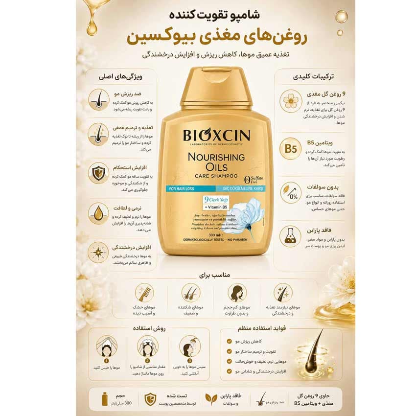 شامپو رفع ریزش مو بدون سولفات 9 گیاه 300 میل بیوکسین BIOXCIN — تصویر ۶