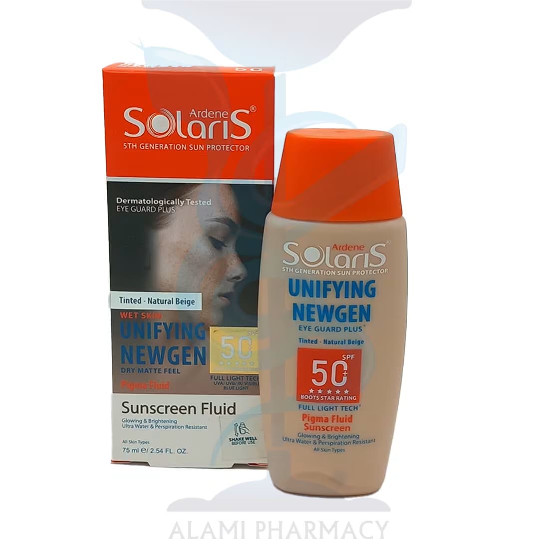 فلوئید ضد آفتاب و ضد لک آردن سولاریس رنگ بژ طبیعی یونی فایینگ نیوژن spf 50 حجم 75 میل — تصویر ۲