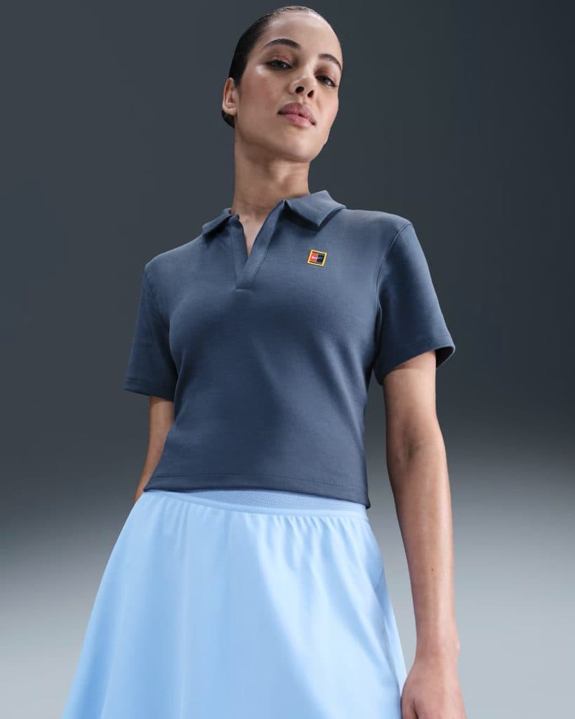 تی شرت تنیس زنانه نایک Nike Court Heritage Crop Polo – آبی — تصویر ۵