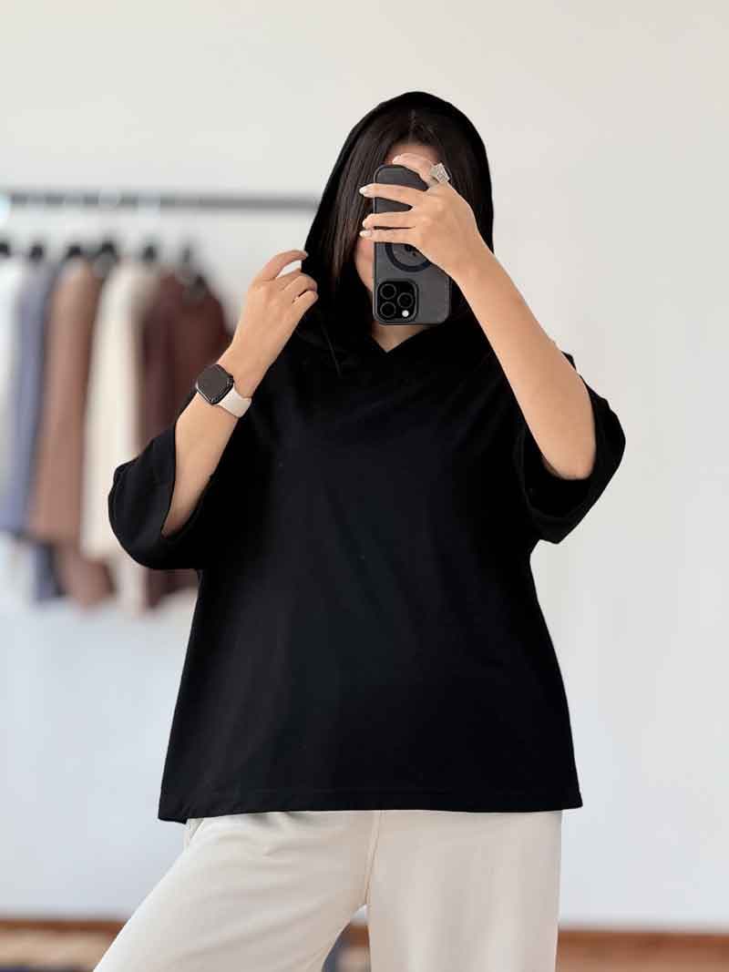 تیشرت باکسی کلاهدار کد 8213 — تصویر ۸