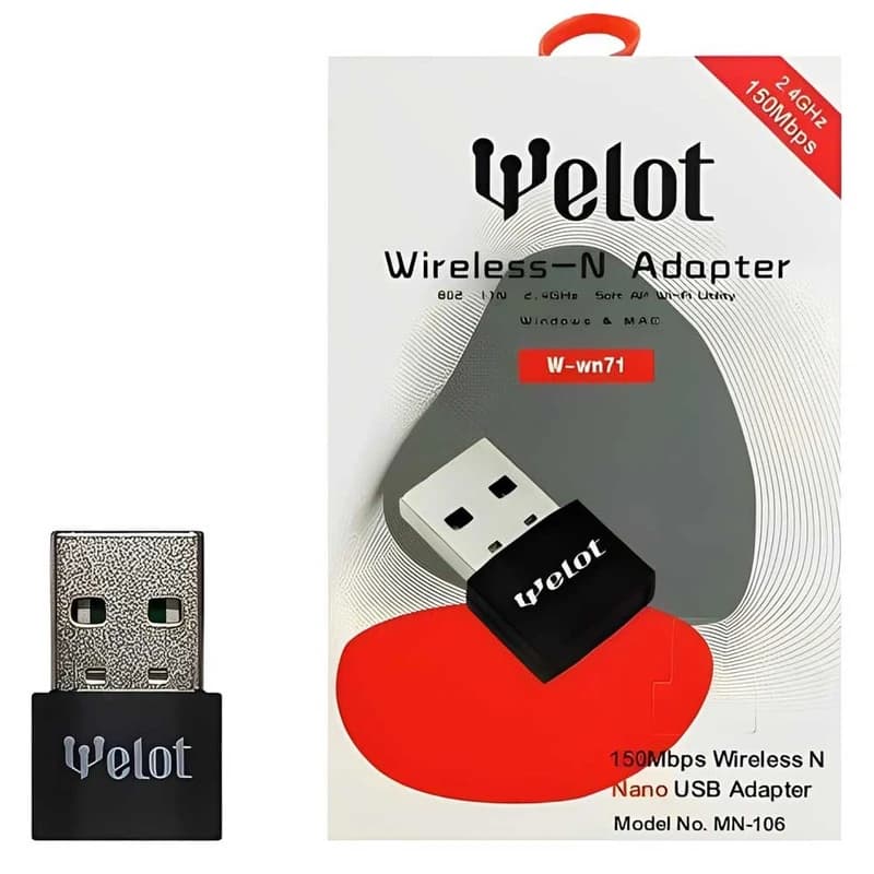 دانگل وای فایUSB WELOT W-WN71 بدون آنتن | 2.4GHz | 150Mbps