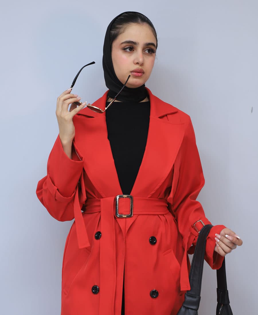 کت | مدل ترنچ کت ژیله دار کد 1591 – قرمز — تصویر ۲