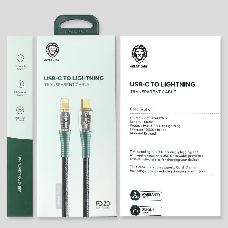 کابل تبدیل USB-C به لایتنینگ گرین لاین مدل TRNSPRNT-E — تصویر ۴