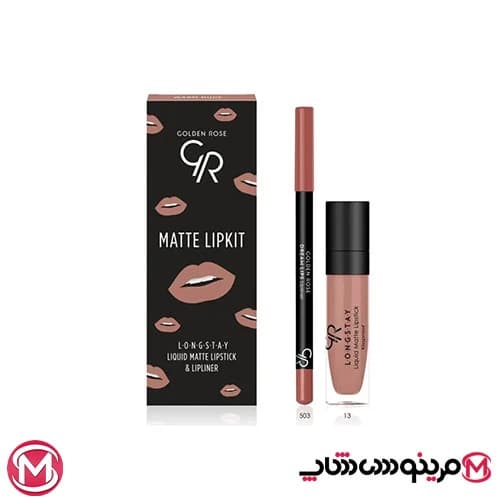کیت رژ لب مایع و مداد لب مات گلدن رز مدل Warm Nude | رنگ نود گرم و طبیعی — تصویر ۲