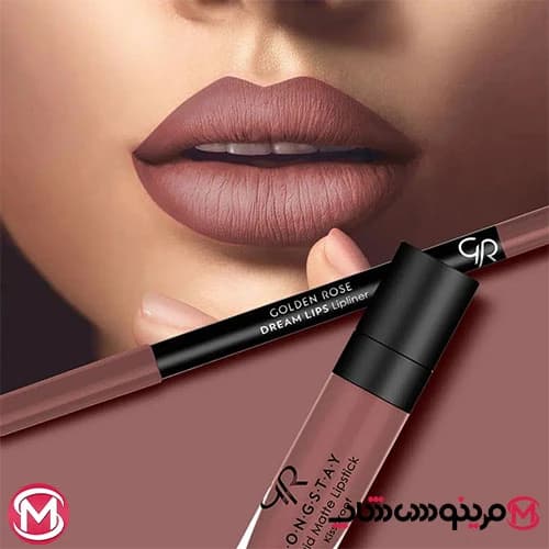 کیت رژ لب مایع و مداد لب مات گلدن رز مدل Rose Taupe — تصویر ۳