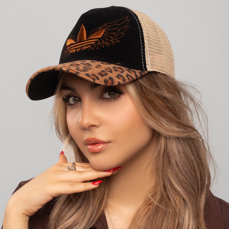 کلاه پلنگی زنانه مدل آدیداس کد KO49 + خرید کلاه بیسبالی مشکی پلنگی