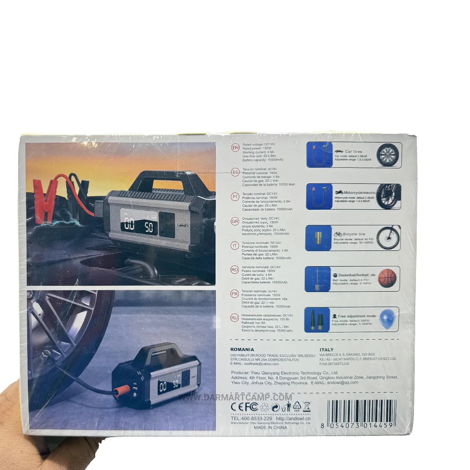 پمپ باد چندمنظوره MDHL MD-9170 Safety Hammer Inflator با چکش اضطراری، کاتر کمری، نمایشگر دیجیتال و پاوربانک — تصویر ۸