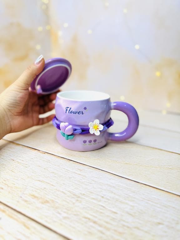 ماگ فانتزی سرامیکی FLOWER طرح برجسته کش دار کد 3319 — تصویر ۴