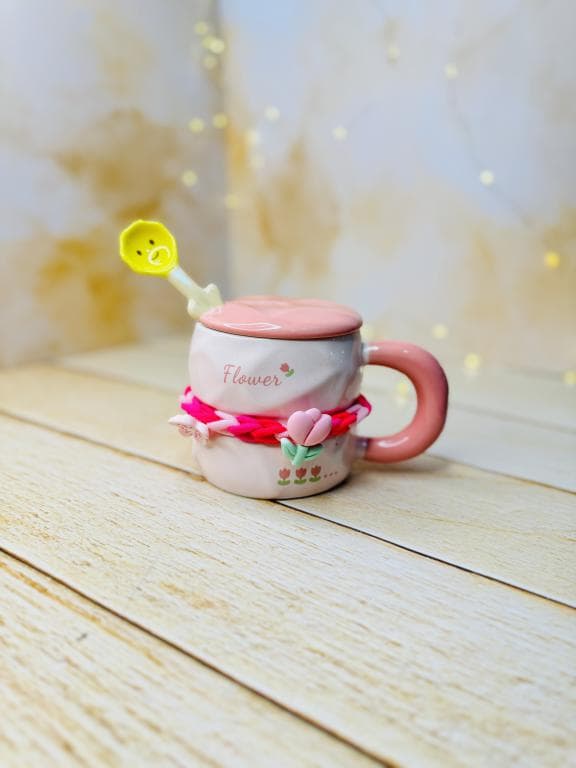 ماگ فانتزی سرامیکی FLOWER طرح برجسته کش دار کد 3319 — تصویر ۷
