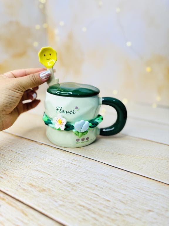 ماگ فانتزی سرامیکی FLOWER طرح برجسته کش دار کد 3319 — تصویر ۵