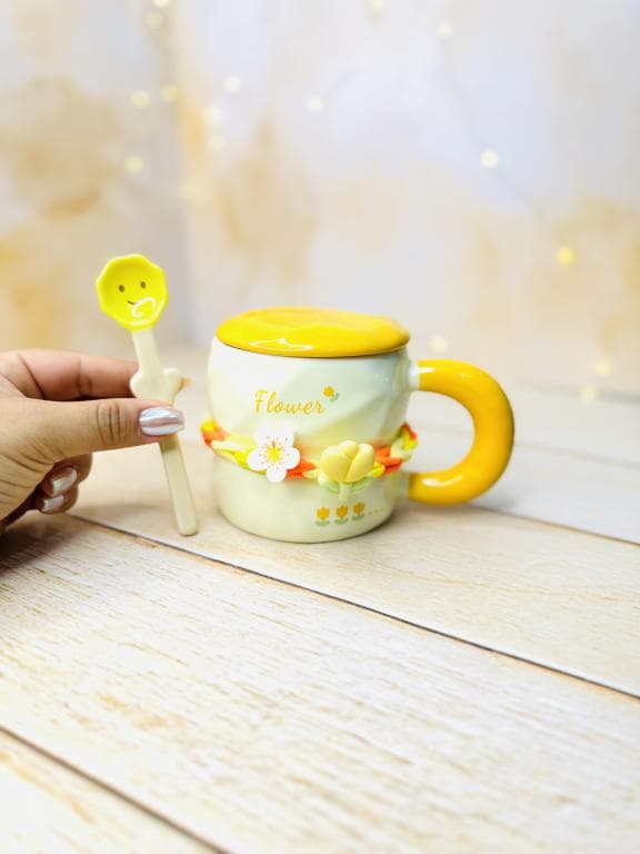ماگ فانتزی سرامیکی FLOWER طرح برجسته کش دار کد 3319