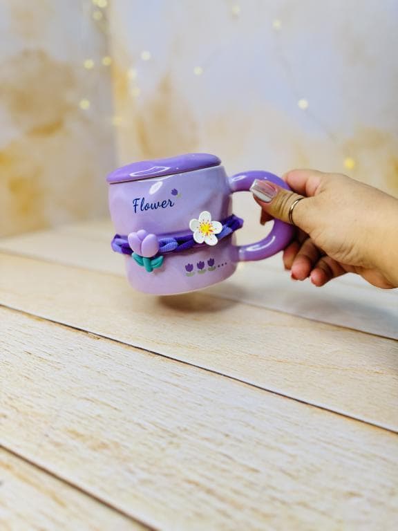 ماگ فانتزی سرامیکی FLOWER طرح برجسته کش دار کد 3319 — تصویر ۲