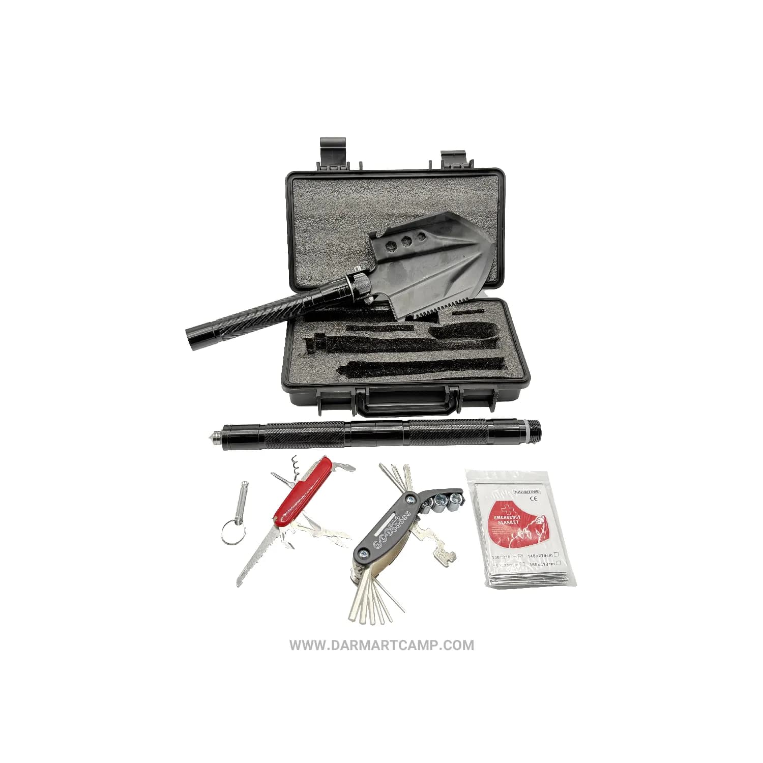بیلچه چندکاره تاکتیکی مدل Survival Kit به همراه کیف ضدضربه و پتوی نجات — تصویر ۳