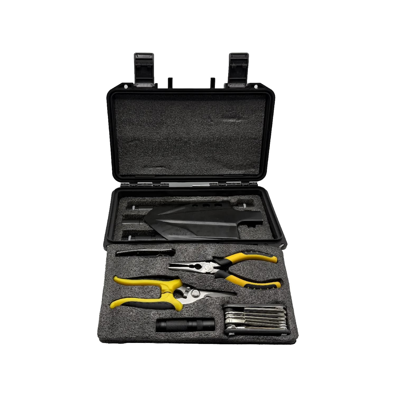 بیلچه چندکاره تاکتیکی مدل Survival Pro Kit به همراه چراغقوه، چاقو ، ابزار دستی و کیف ضدضربه — تصویر ۴