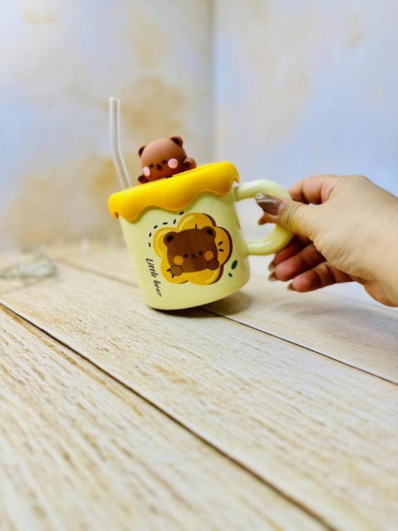 ماگ اسموتی نی دار درب سیلیکونی تدی عسلی کد 3132