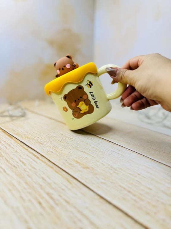 ماگ اسموتی نی دار درب سیلیکونی تدی عسلی کد 3132 — تصویر ۳