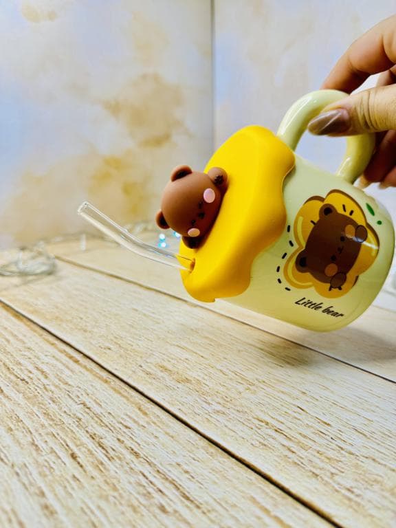 ماگ اسموتی نی دار درب سیلیکونی تدی عسلی کد 3132 — تصویر ۵