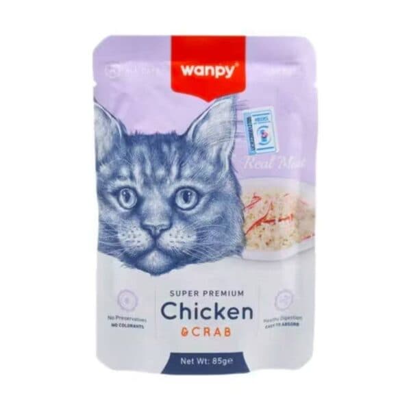 پوچ گربه سوپر پرمیوم ونپی با طعم مرغ و خرچنگ