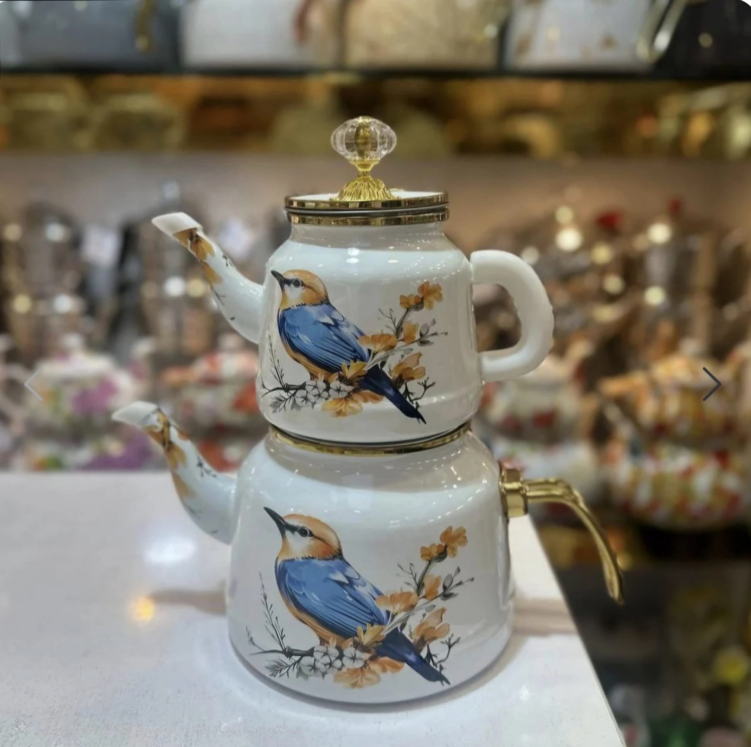 کتری قوری لعابی وارداتی برند یونی هوم طرح گنجشک — تصویر ۲
