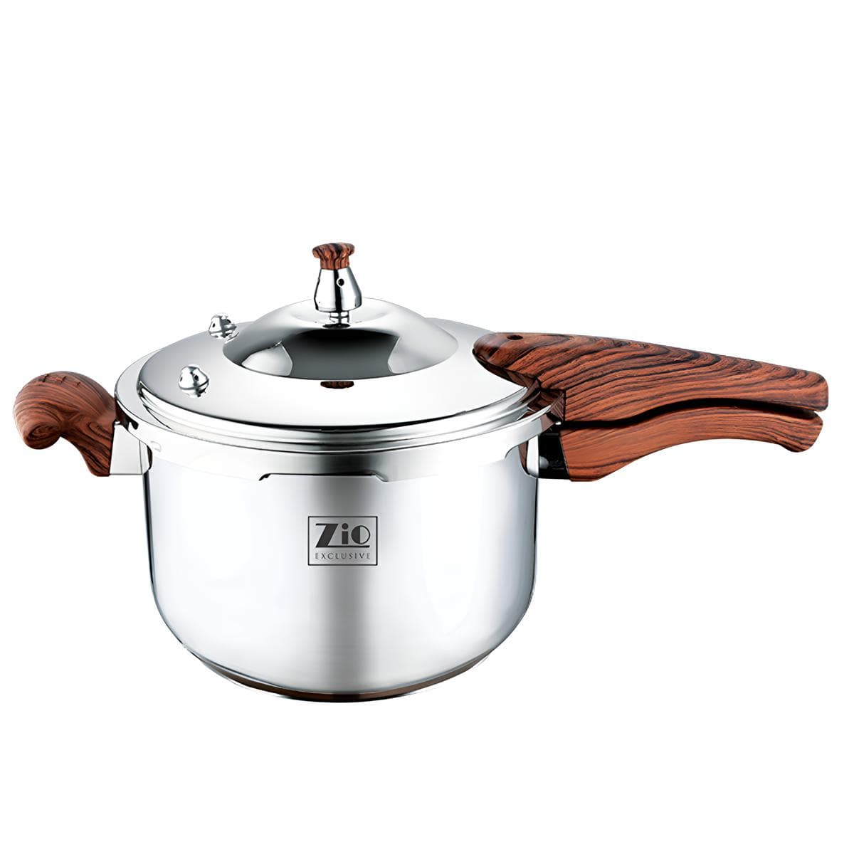 زودپز استیل زیو مدل ZPC-1603 با دسته های طرح چوب در حجم های 5، 7 و 9 لیتری