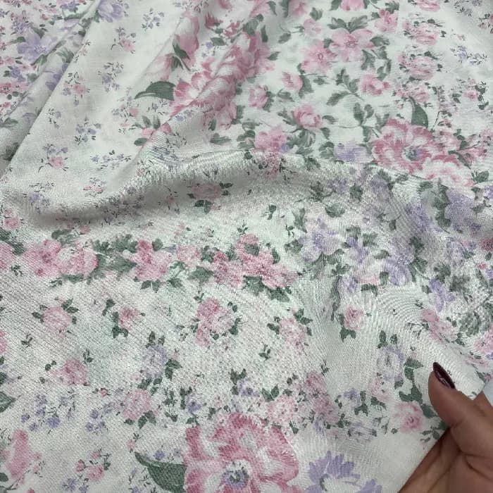 کرپ نخ گرم بالا گلدار رنگ صورتی روشن و یاسی — تصویر ۵