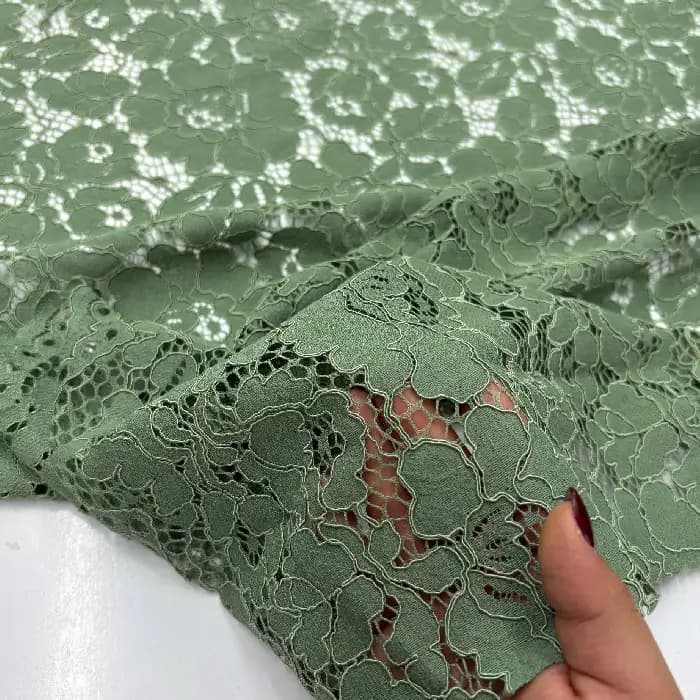 پارچه دانتل کتان رنگ سبز سدری — تصویر ۵