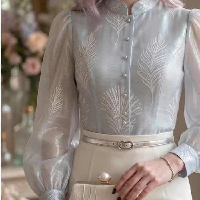 پارچه پری شیشه ای طرحدار رنگ آبی پاستلی — تصویر ۳