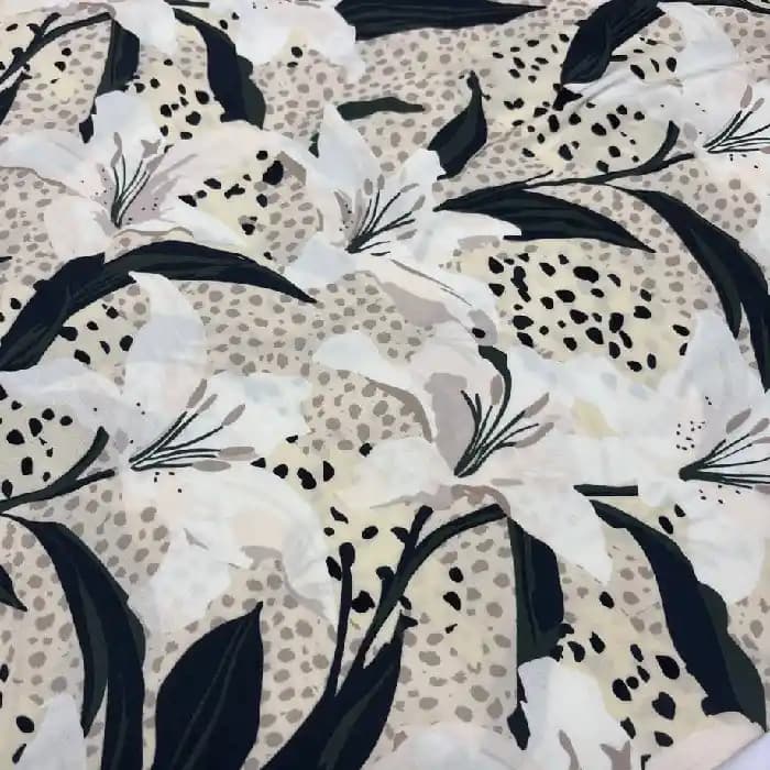 کرپ نخ گرم بالا طرح گل لیلیوم زمینه کرم — تصویر ۶