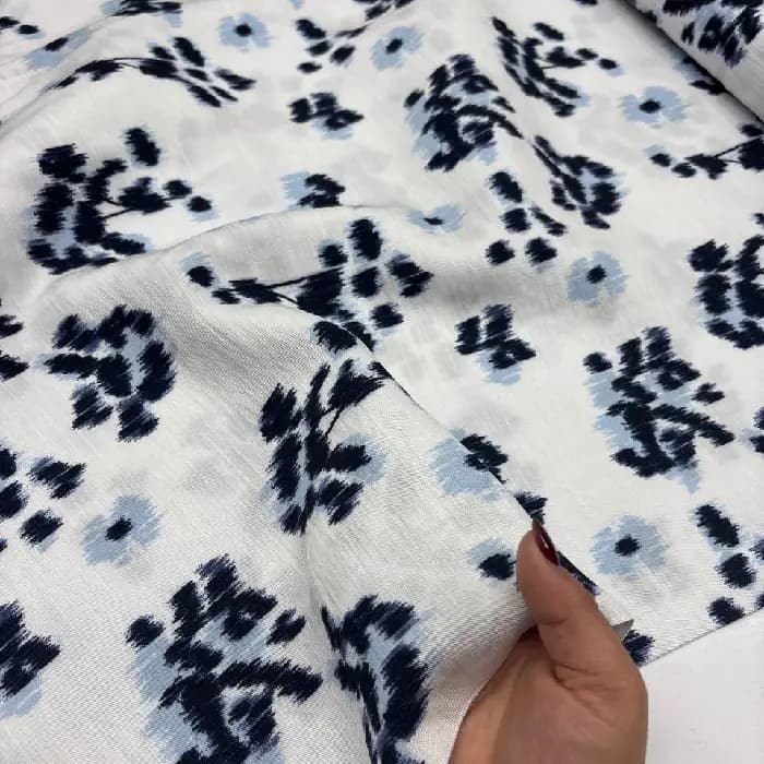 کرپ نخ گرم بالا طرحدار رنگ سورمه ای و آبی — تصویر ۲