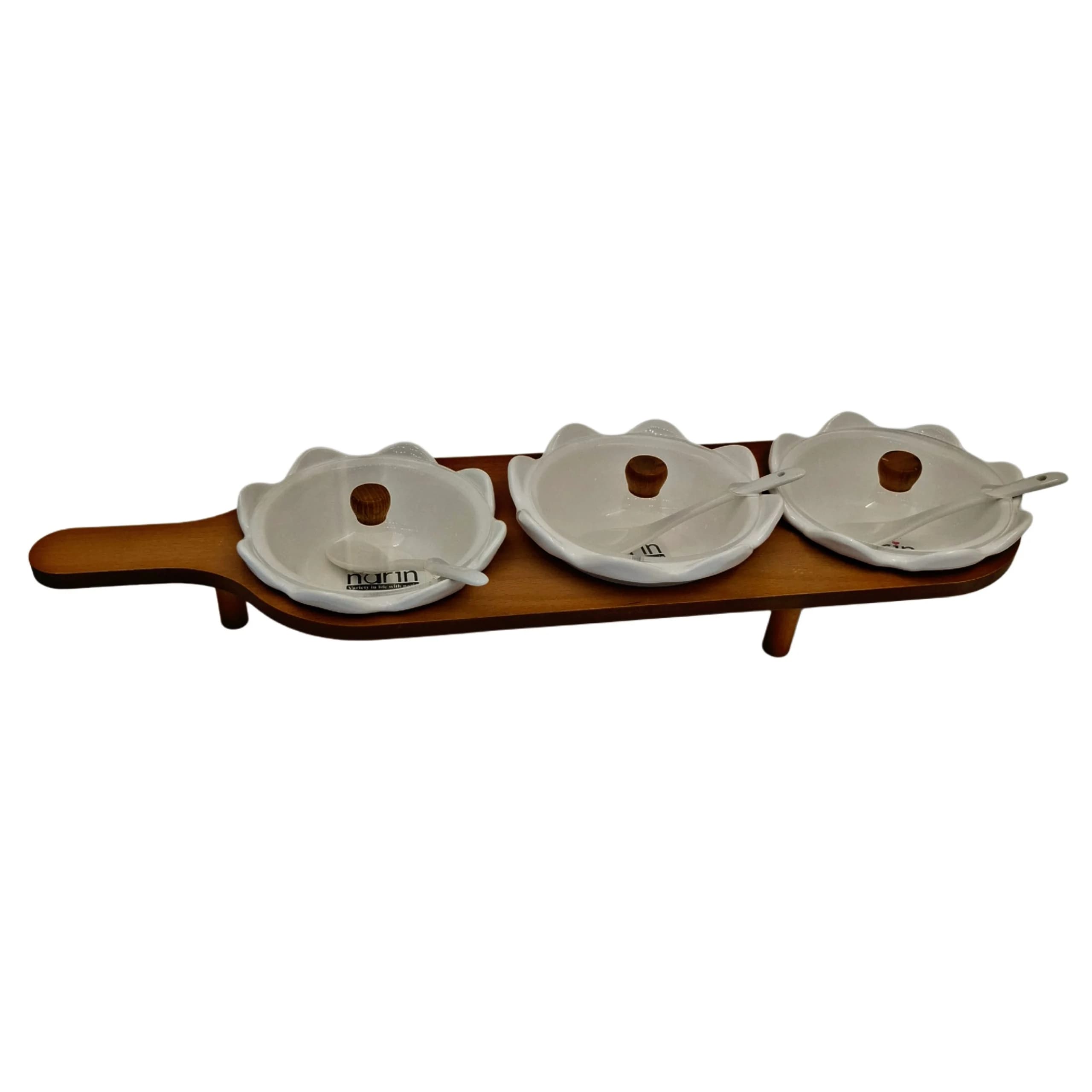 اردو خوری سه خانه سرامیکی و چوبی قاشق دار