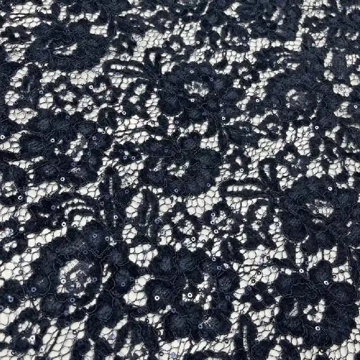 پارچه دانتل گل مخمل پولکی رنگ سورمه ای — تصویر ۵
