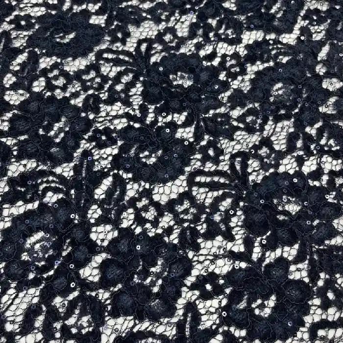 پارچه دانتل گل مخمل پولکی رنگ سورمه ای — تصویر ۷