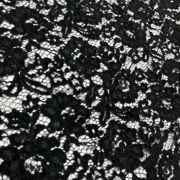 پارچه دانتل گل مخمل پولکی رنگ مشکی