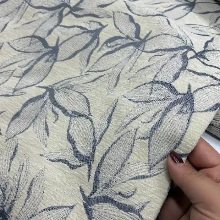 مخمل شانل طرح برگ دو رو رنگ کرم طوسی — تصویر ۳